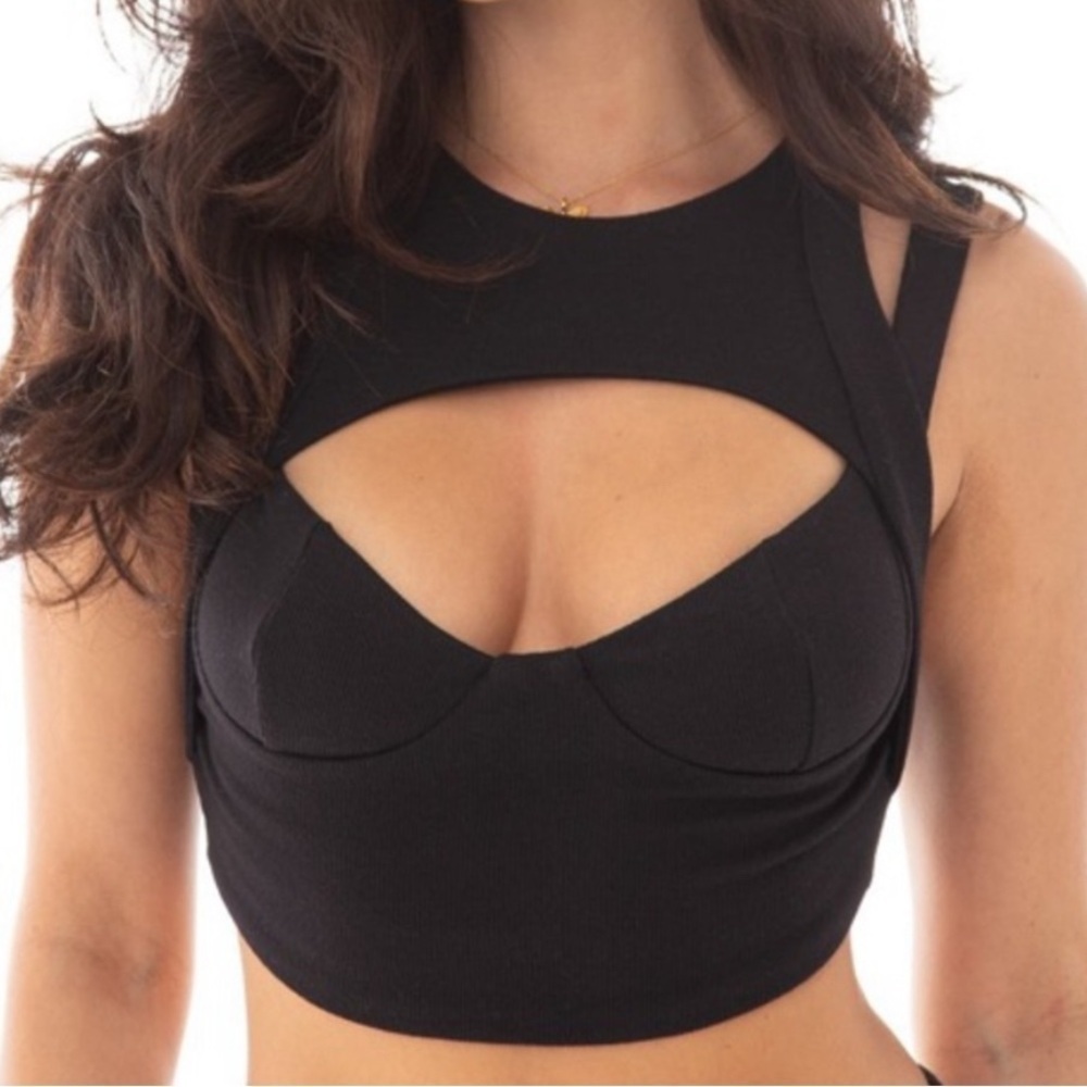 ARE YOU AM I cropped cut out multi strap top size xs